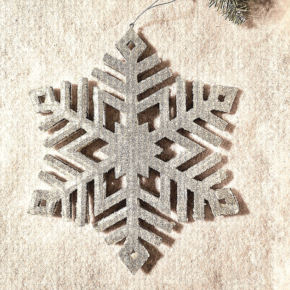 VTG 11" Large 3D Beaded Snowflake Ornament Double Sided White Silver Sparkle
